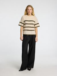 SHORT-SLEEVED WOOL BLEND TOP, Birch, highres