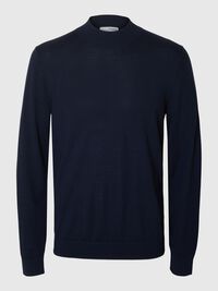 100% MERINOULL TRÖJA MED FUSKKRAGE, Navy Blazer, highres