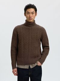 CABLE KNIT TURTLENECK, Delicioso, highres