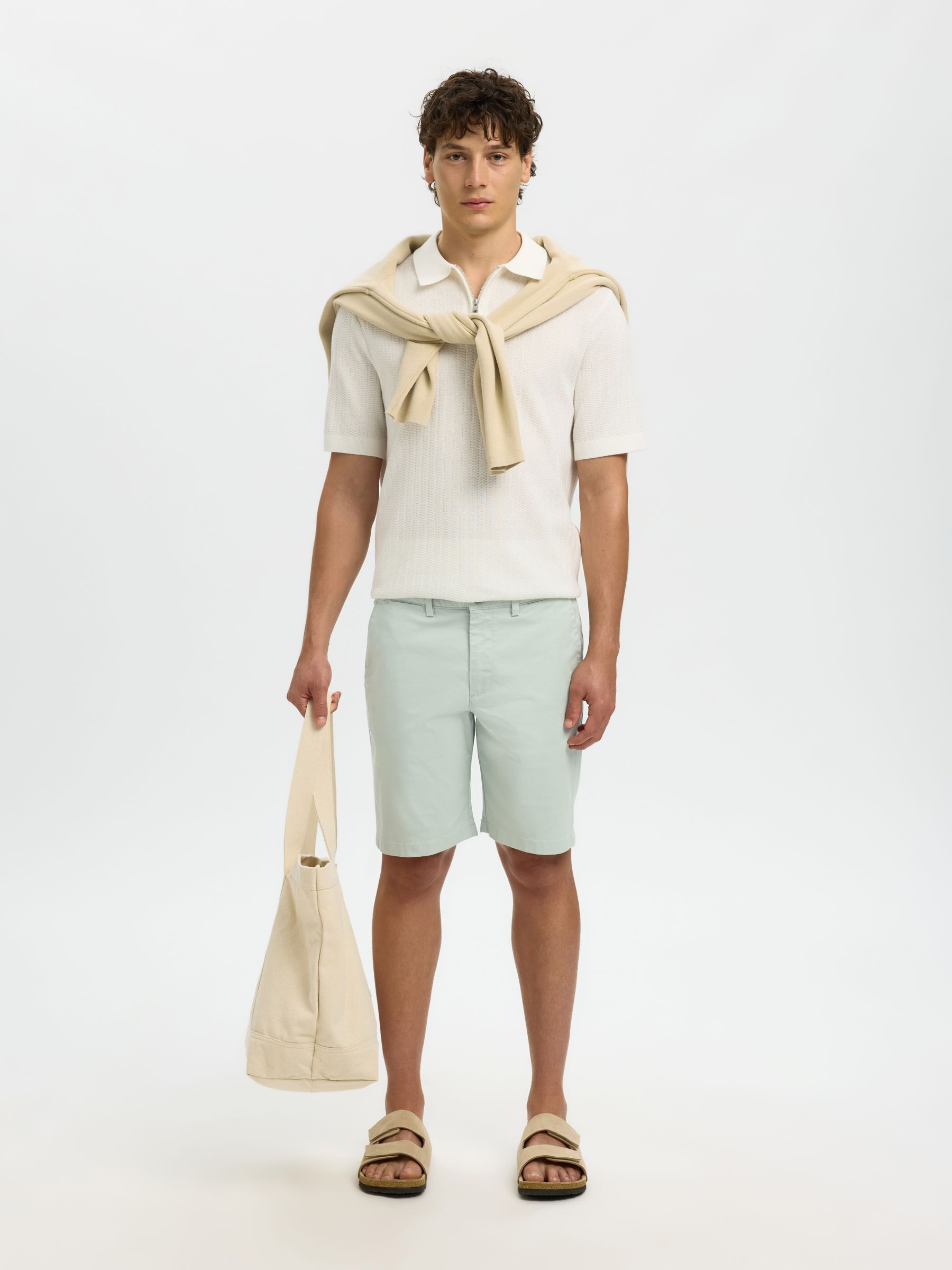 SLIM-FIT CHINOSHORTS, Aqua Gray, highres