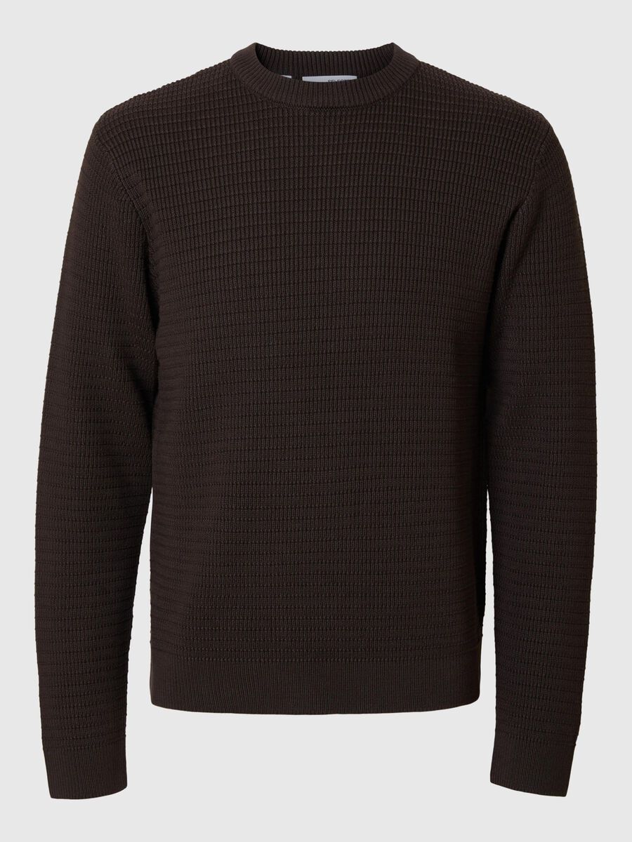 Selected STRUCTURED CREWNECK JUMPER, Chocolate Torte, highres - 16095614_ChocolateTorte_001.jpg