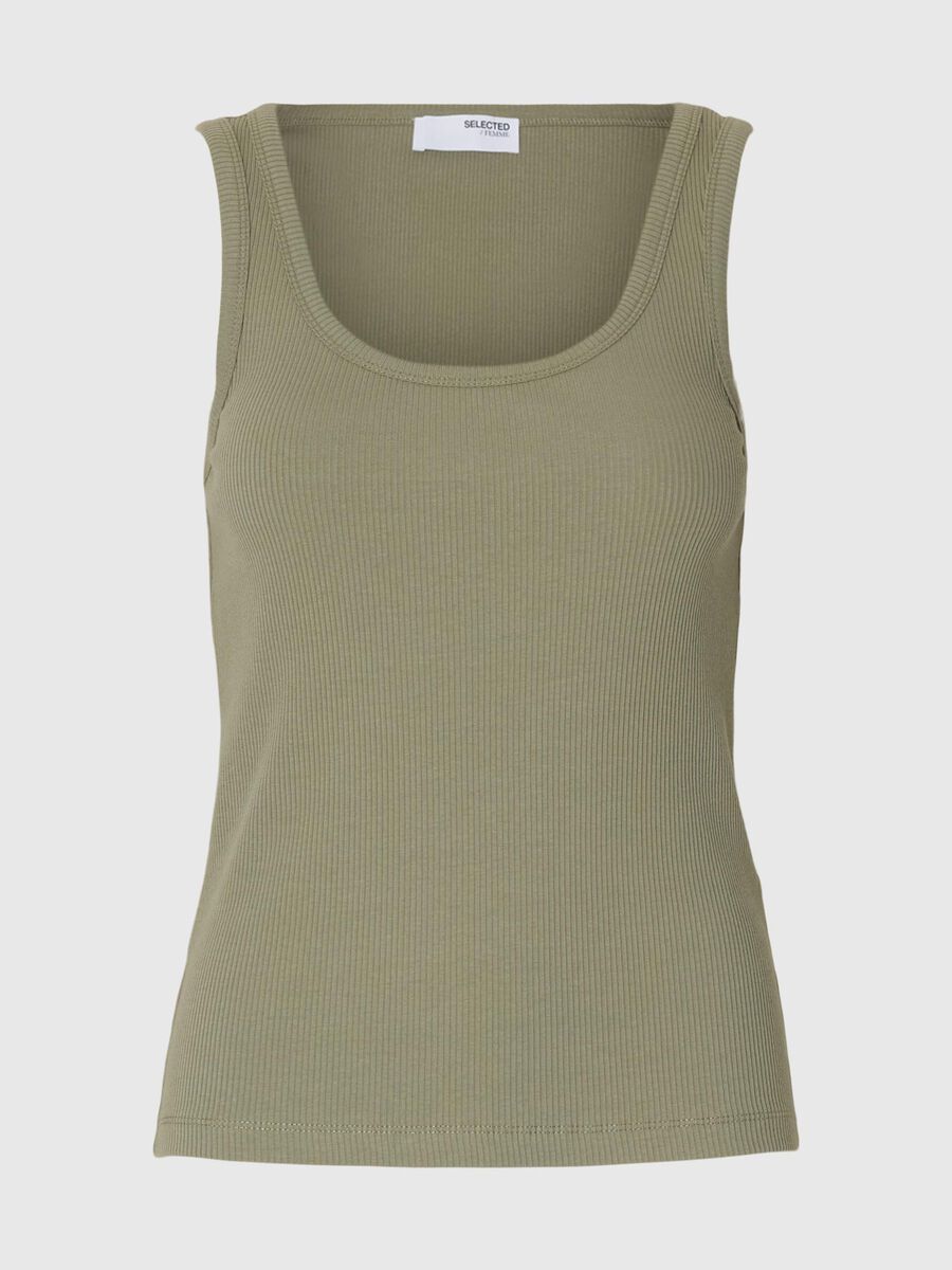 Selected RIPPMUSTER BAUMWOLL TANKTOP, Vetiver, highres - 16096507_Vetiver_001.jpg