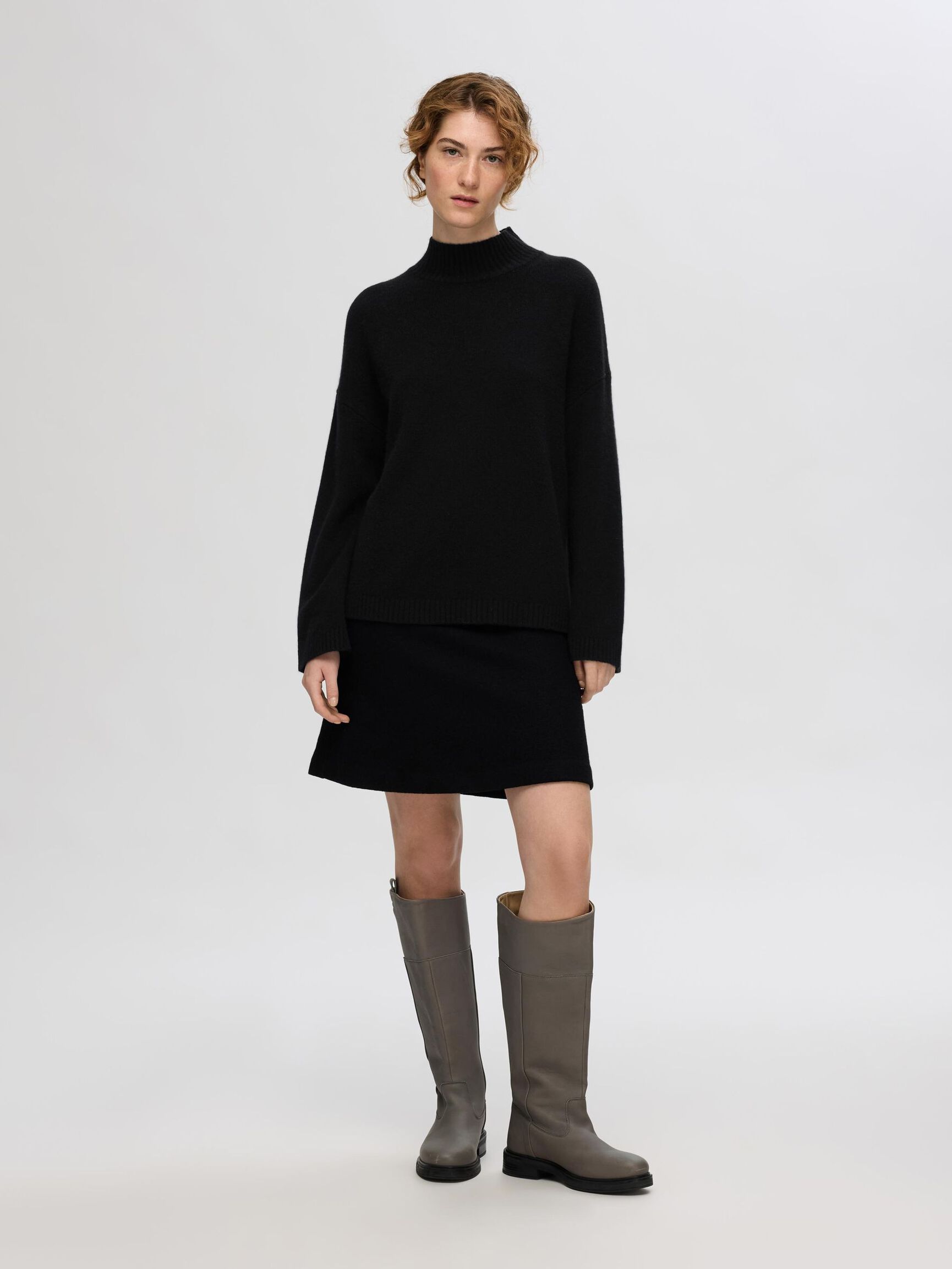 HIGH NECK  KNITTED JUMPER, Black, highres