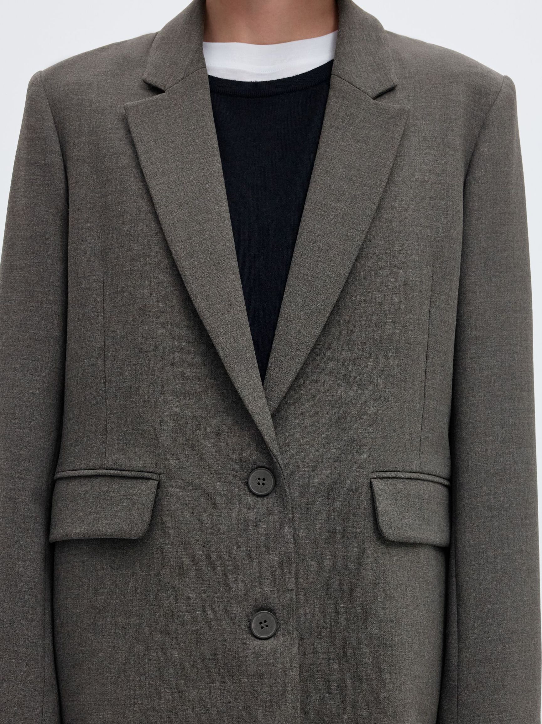 VISCOSE BLEND RELAXED BLAZER, Dark Grey Melange, highres
