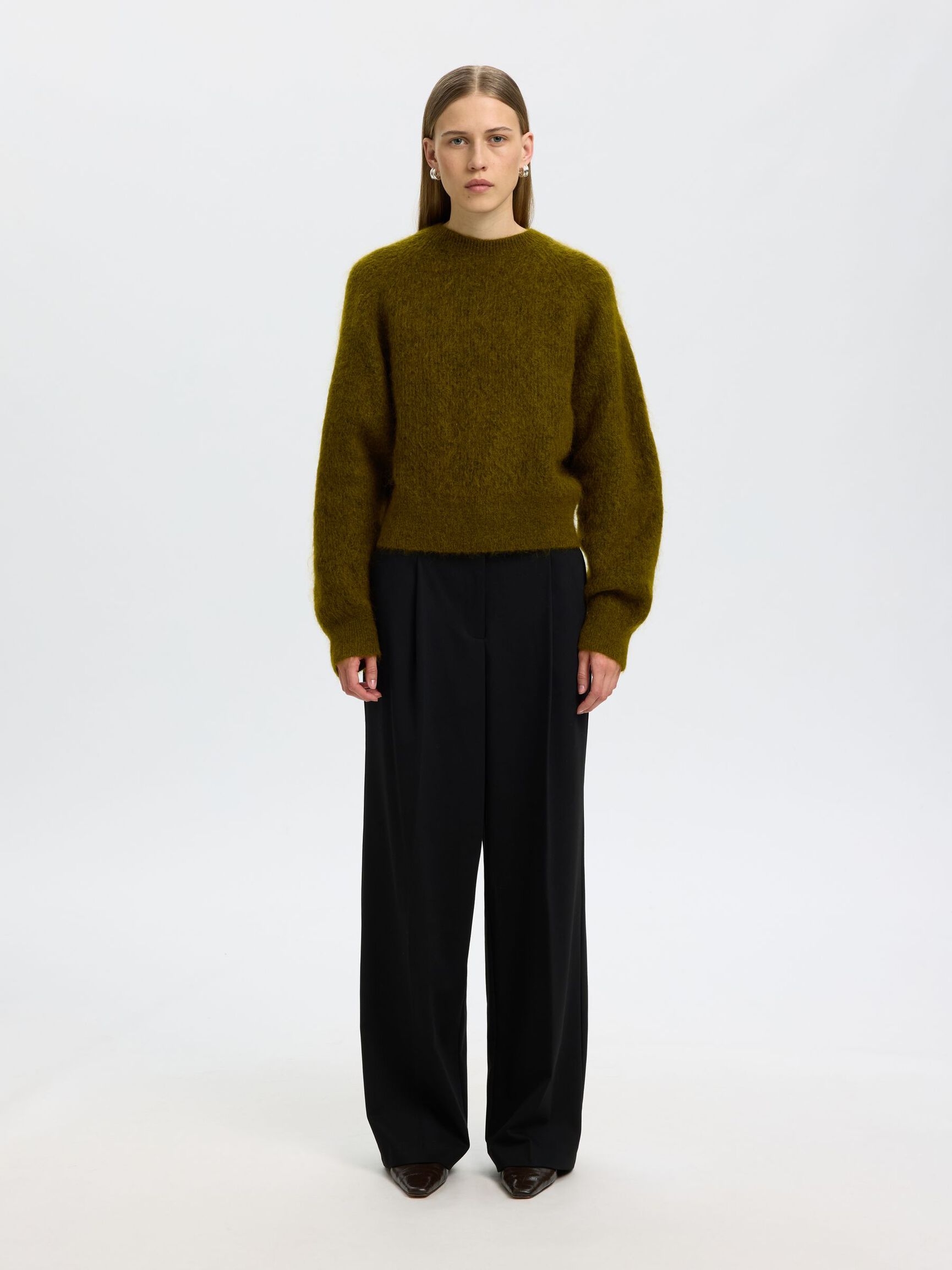 MOHAIRBLANDING STRIKTRØJE, Fir Green, highres