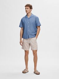 LIN MÉLANGÉ CHEMISE À MANCHES COURTES, Medium Blue Denim, highres