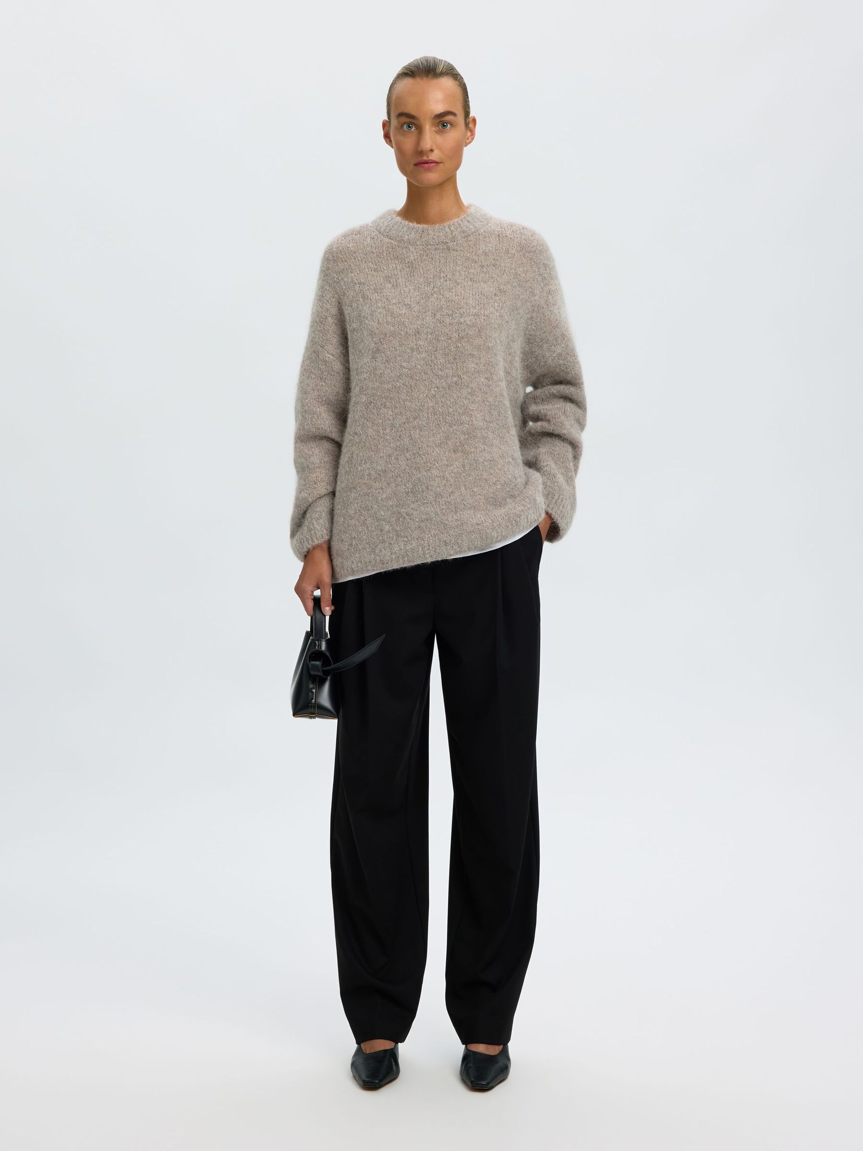 WOOL BLEND  PULLOVER, Steel Gray, highres