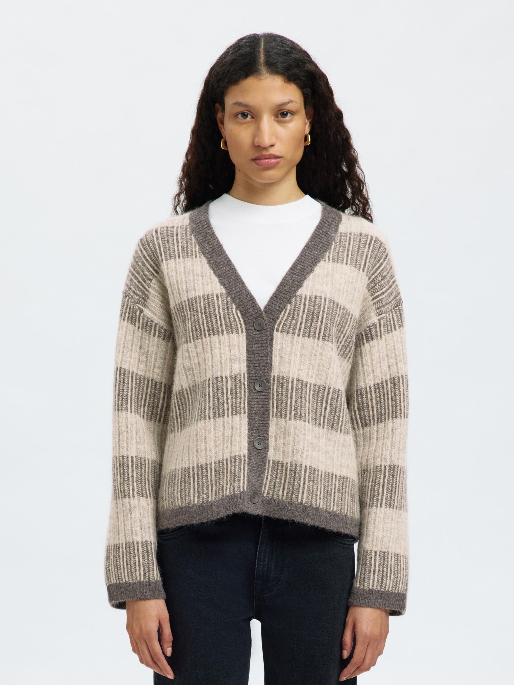 WOLLMIX STRICKJACKE, Medium Grey Melange, highres