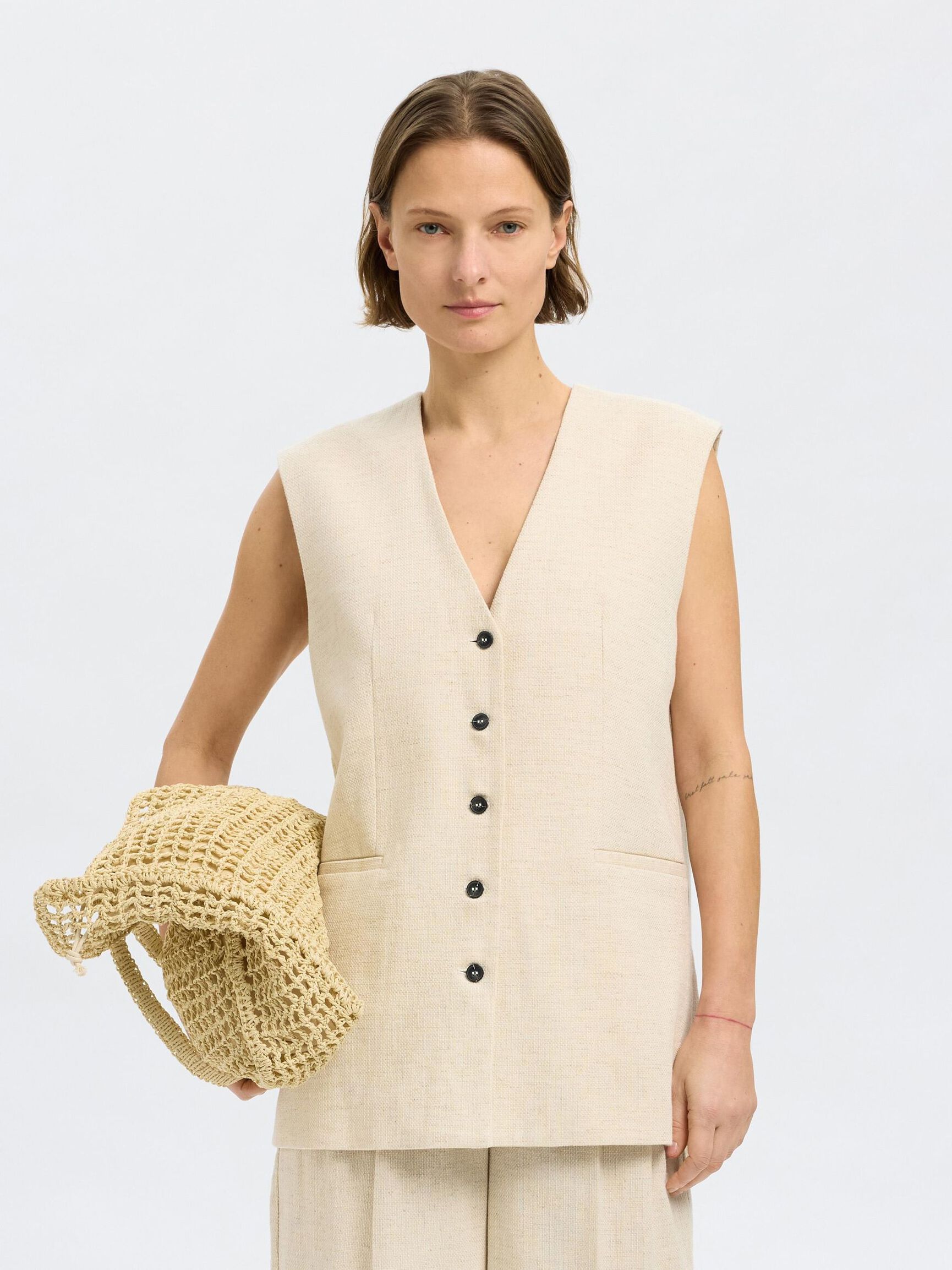 BOMULLSBLANDING VEST, Sandshell, highres