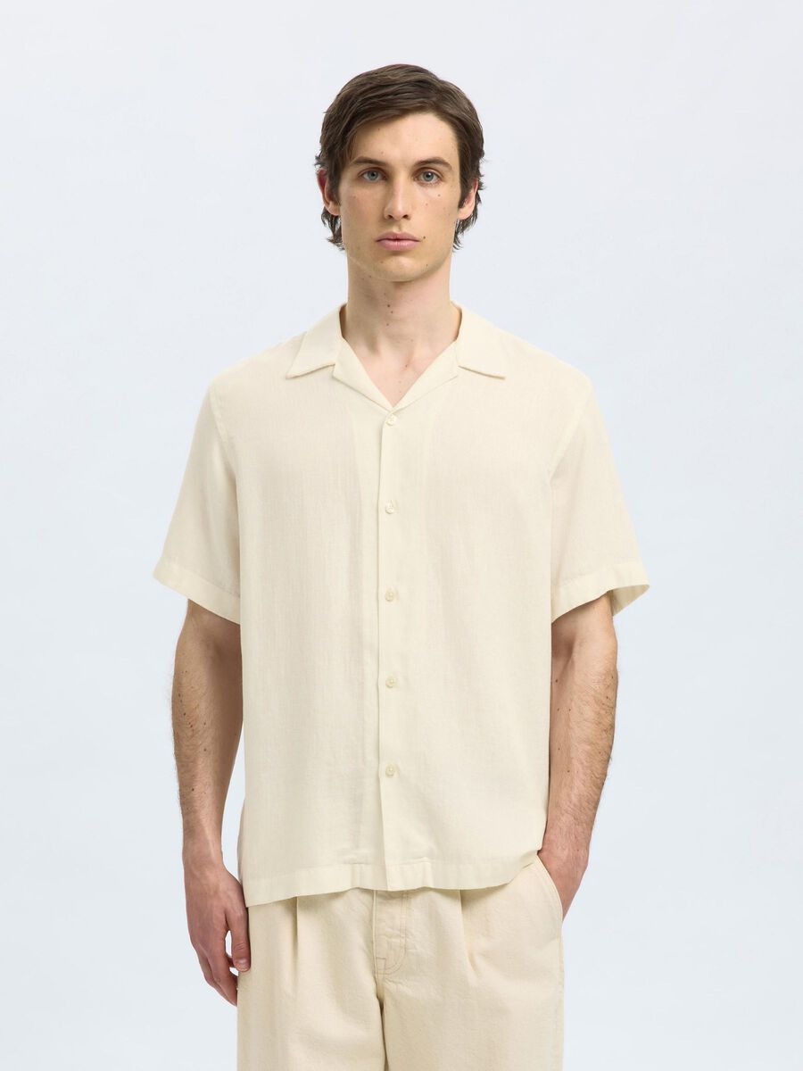 Selected PRINTED SHORT SLEEVED SHIRT, Egret, highres - 16093915_Egret_003.jpg