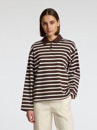 STRIPED  LONG-SLEEVED POLO, Coffee Bean, highres