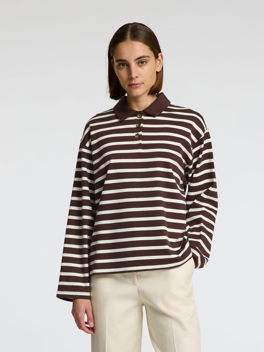 Selected STRIPED LONG-SLEEVED POLO, Coffee Bean, highres - 16097146_CoffeeBean_1210851_003.jpg