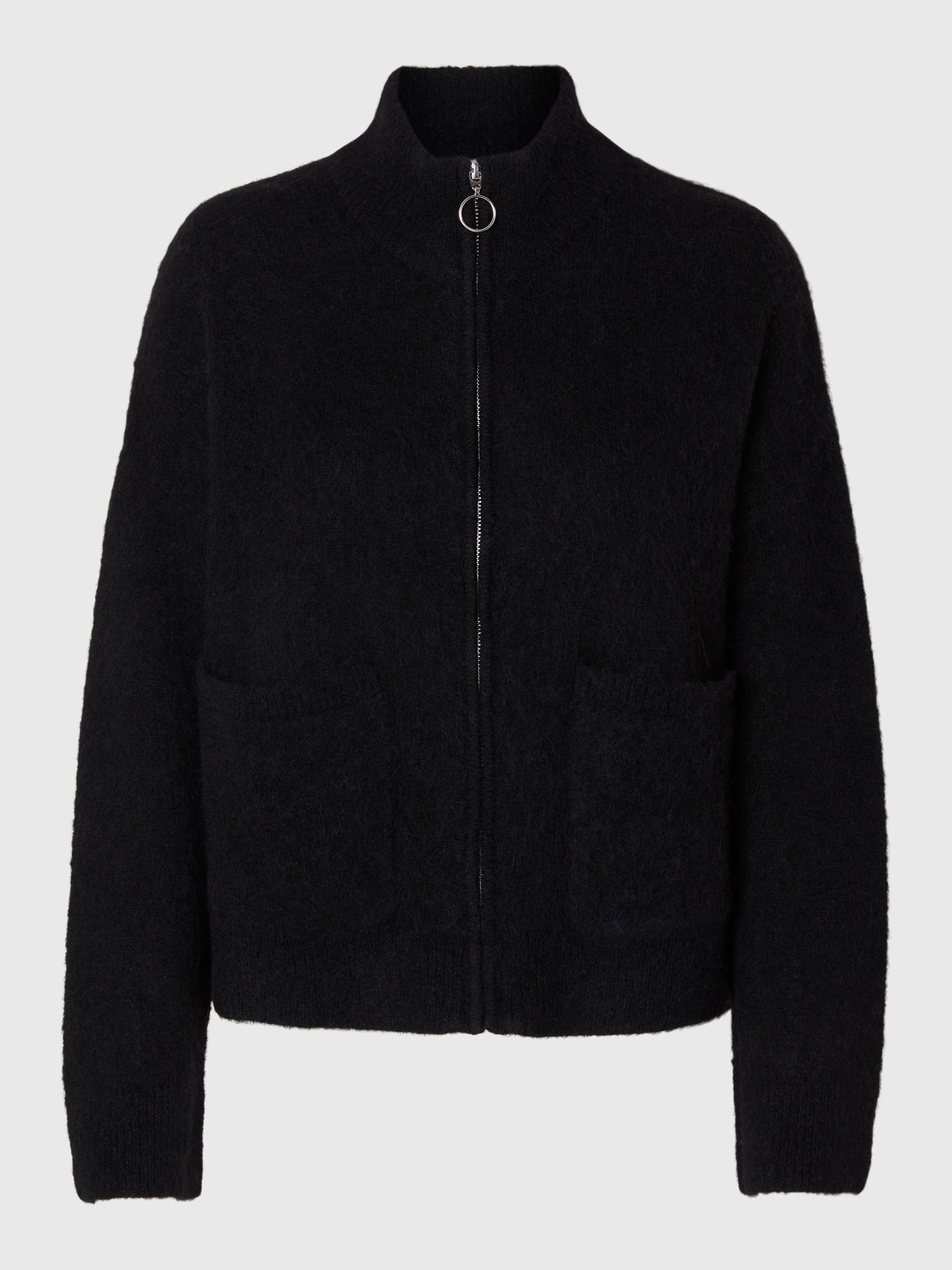 WOOL BLEND CARDIGAN, Black, highres