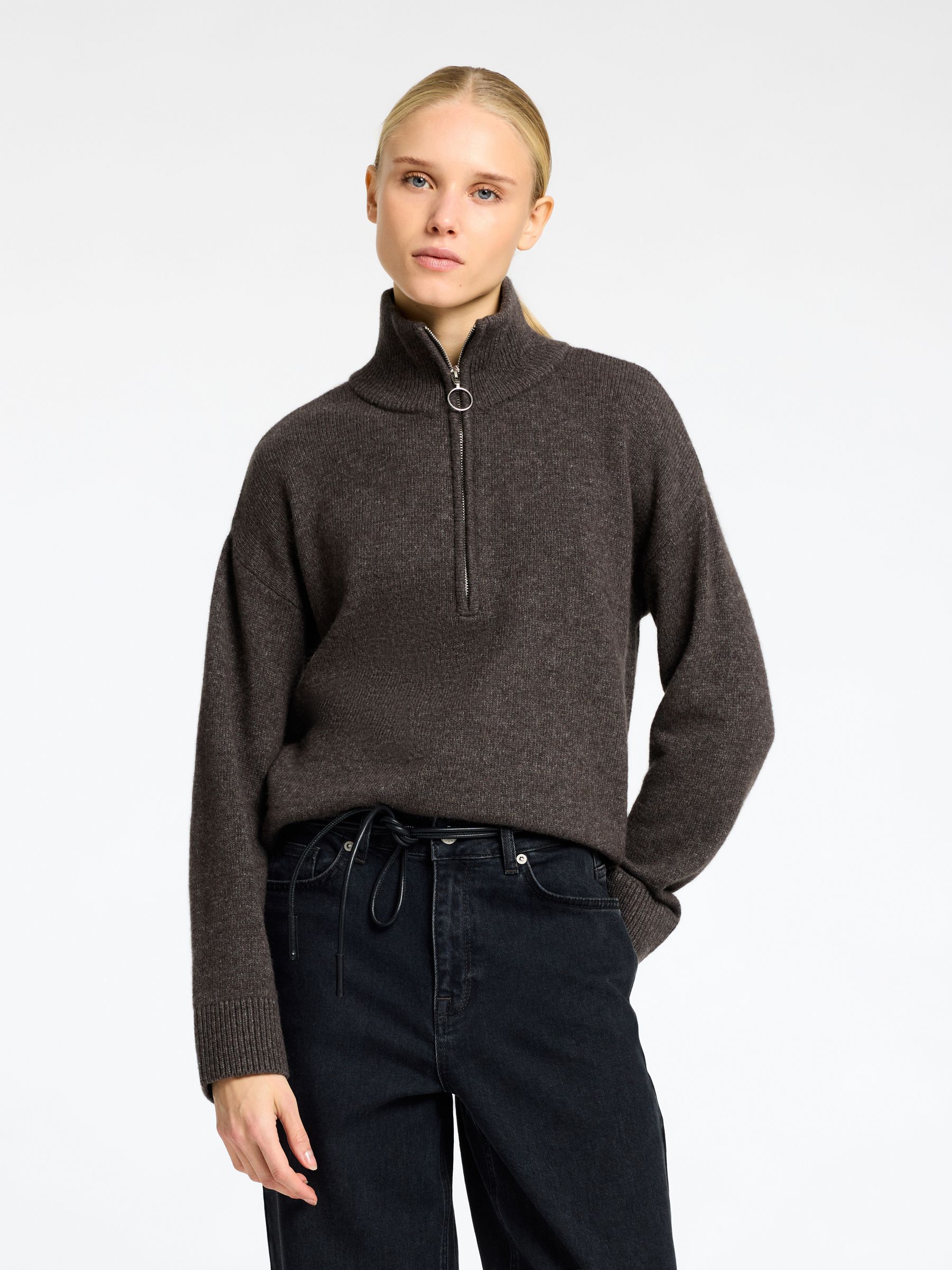 WOOL BLEND HALF-ZIP JUMPER, After Dark, highres