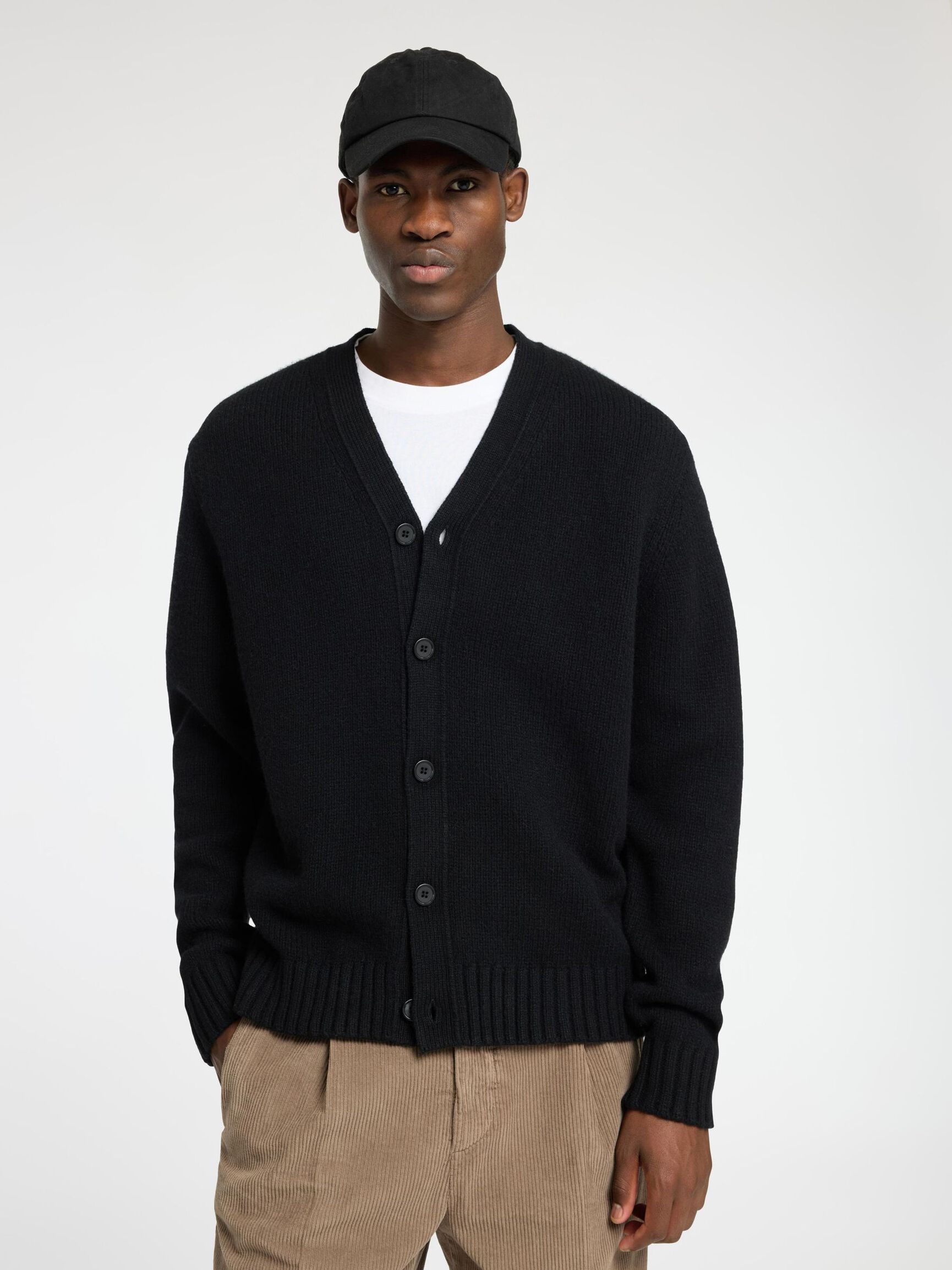 RELAXED FIT WOLLGEMISCH STRICKJACKE, Black, highres