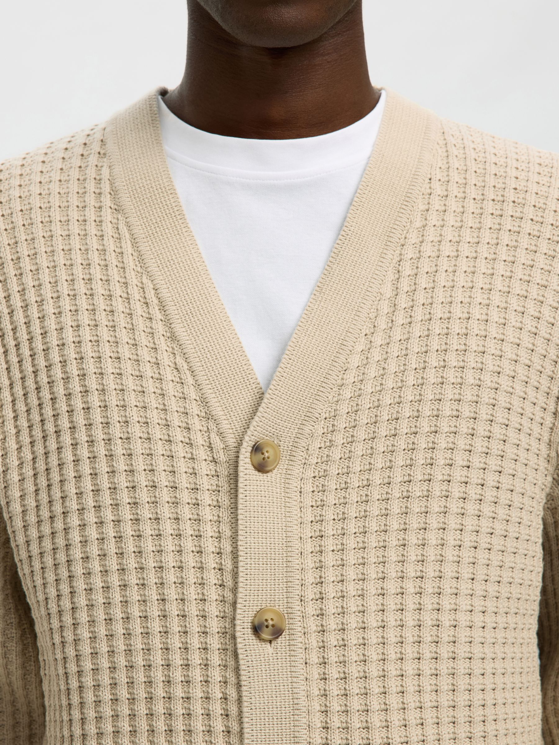 100% COTTON KNITTED CARDIGAN, Oatmeal, highres