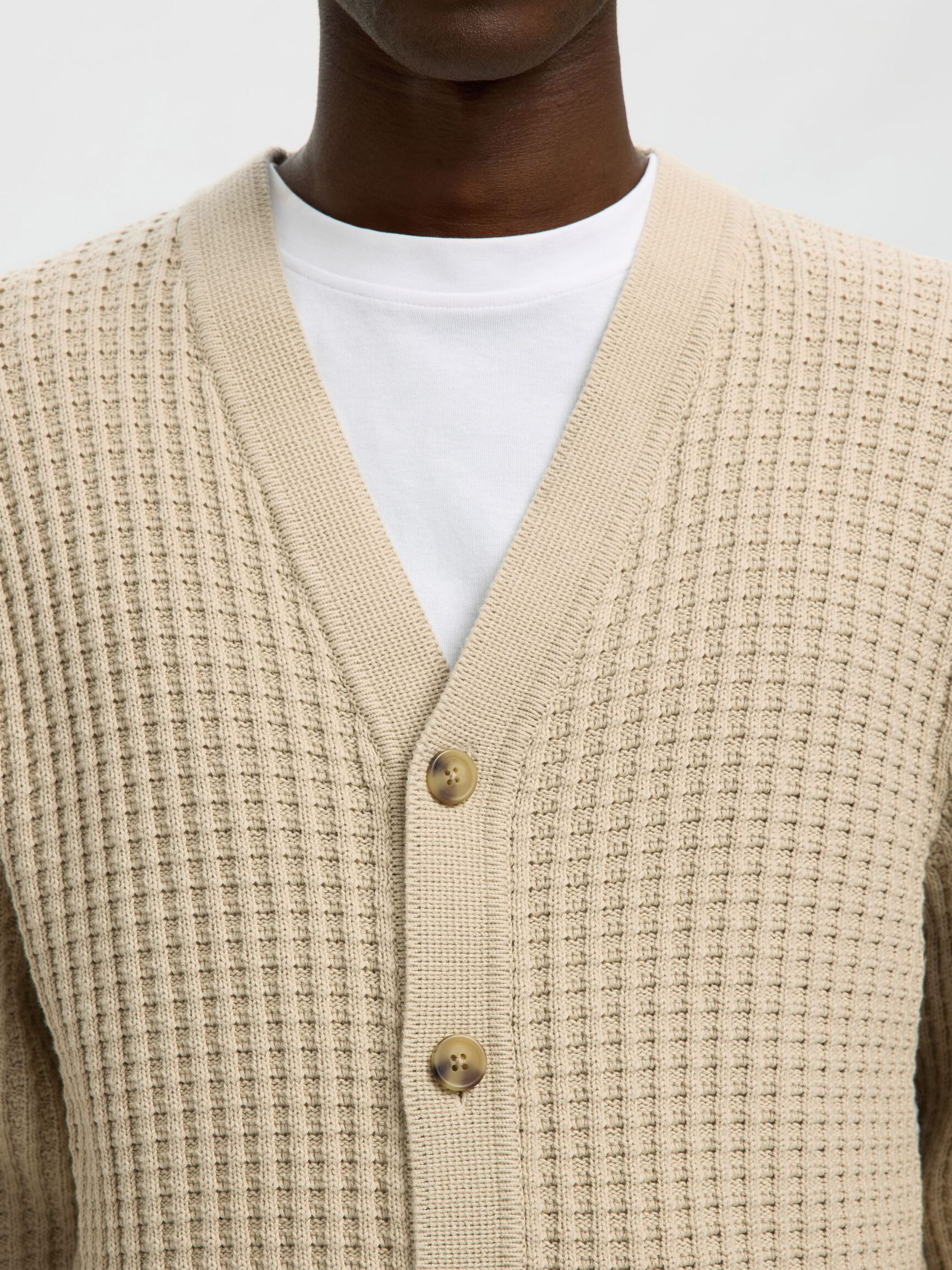 100% COTTON KNITTED CARDIGAN, Oatmeal, highres