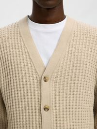 100% COTTON KNITTED CARDIGAN, Oatmeal, highres