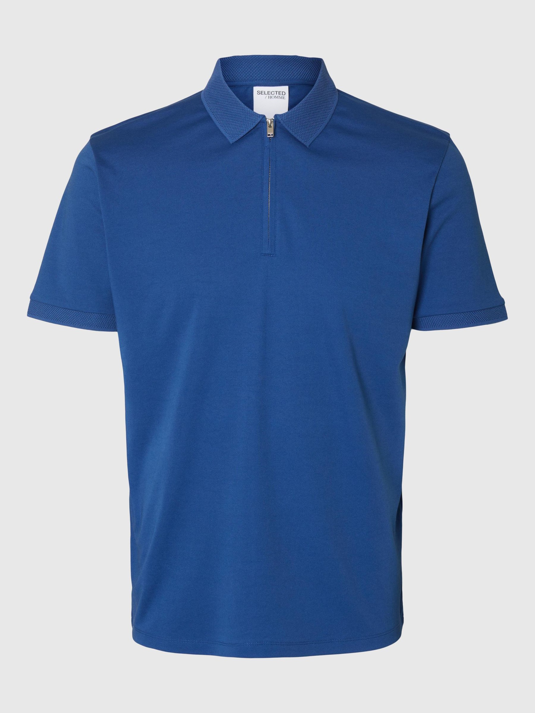 ZIPPER KNITTED POLO SHIRT, Set Sail, highres
