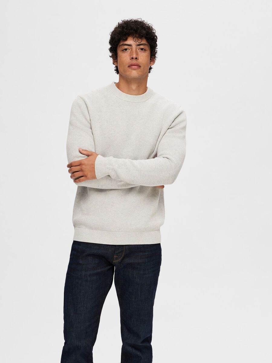 Selected RONDE HALS SWEATER, Light Grey Melange, highres - 16092599_LightGreyMelange_003.jpg