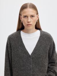 BRUSHED V-AUSSCHNITT STRICKJACKE, Medium Grey Melange, highres