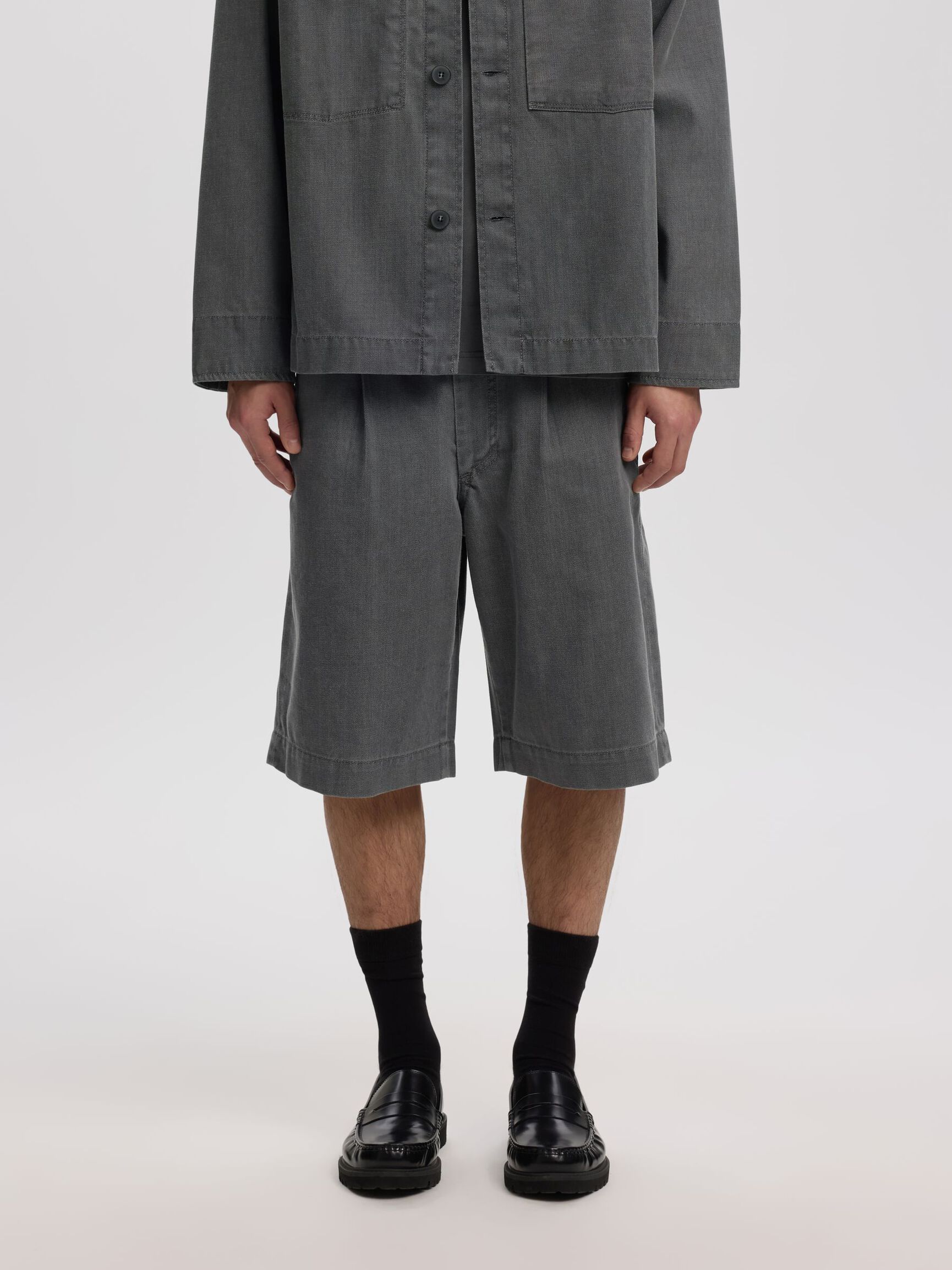 SELVEDGE DENIM SHORTS, Light Grey Denim, highres