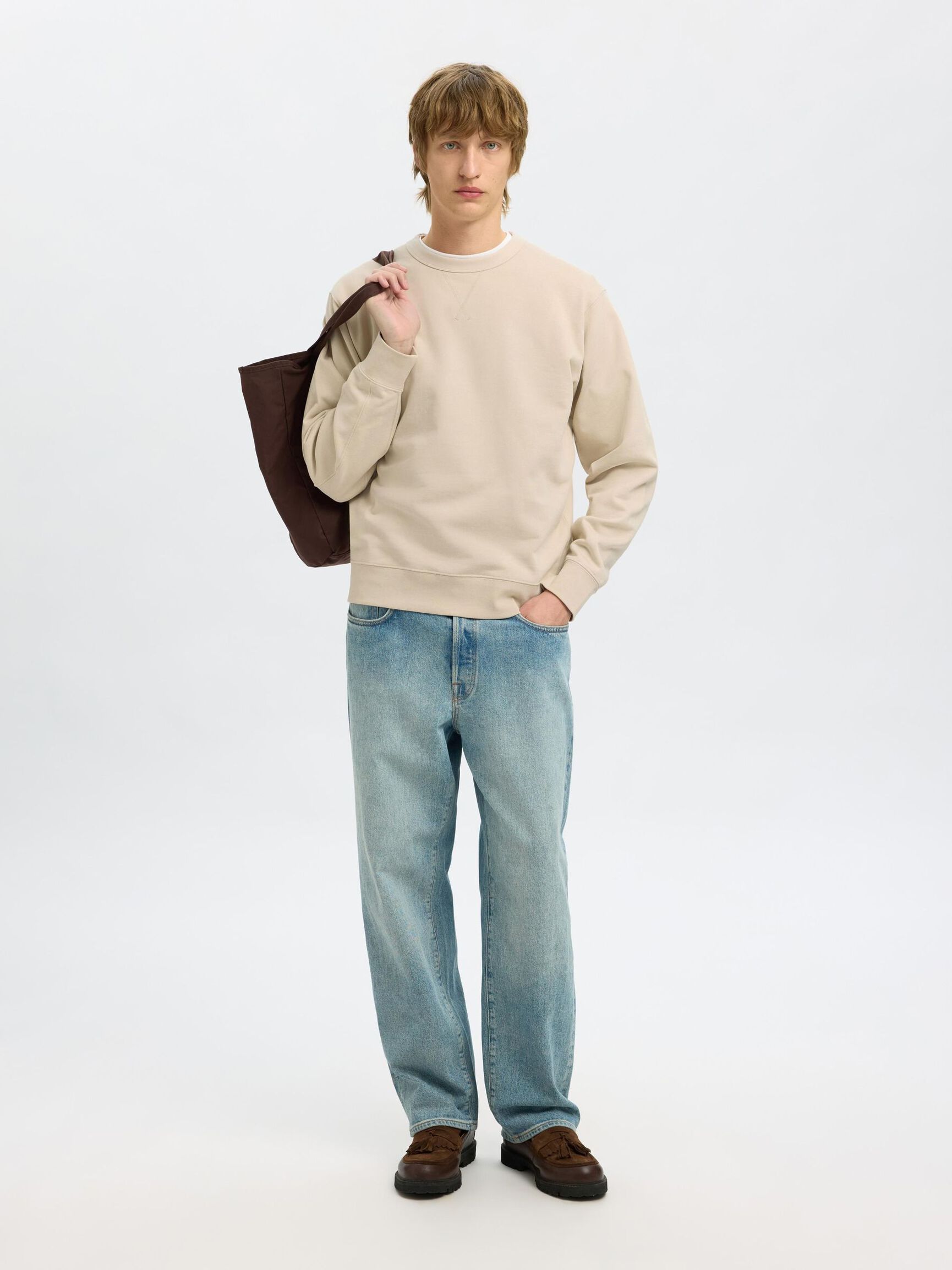 100% BAUMWOLL SWEATSHIRT, Oatmeal, highres