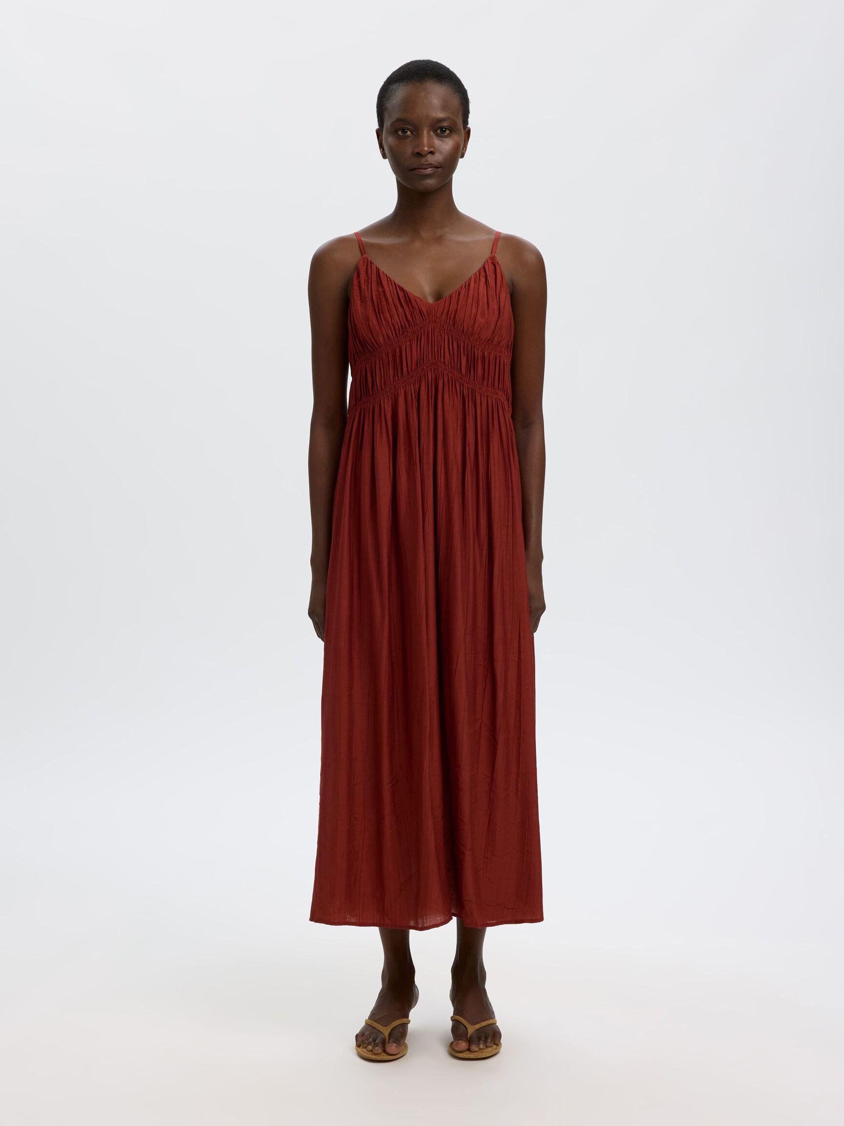 V-NECK SPAGHETTI MAXI DRESS, Cherry Mahogany, highres
