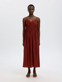 V-NECK SPAGHETTI MAXI DRESS, Cherry Mahogany, highres