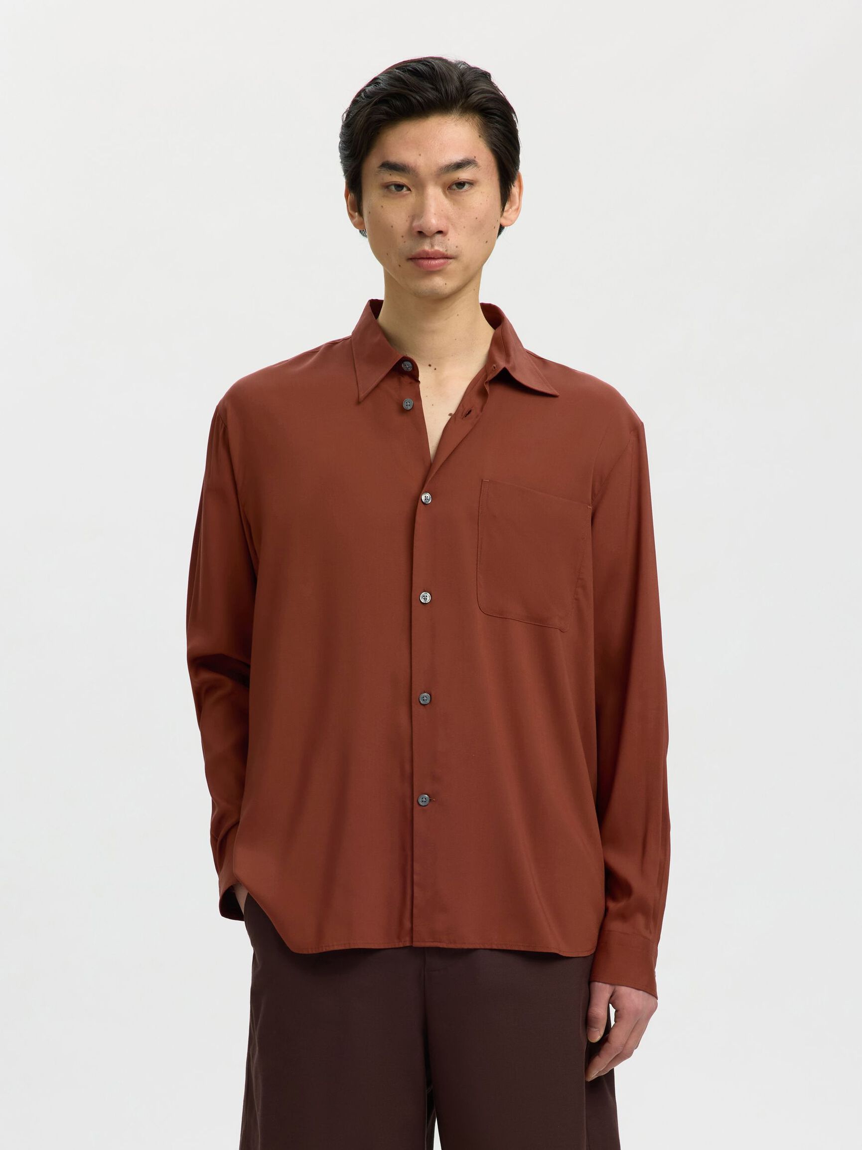 RELAXED FIT LONG SLEEVED SHIRT, Cherry Mahogany, highres