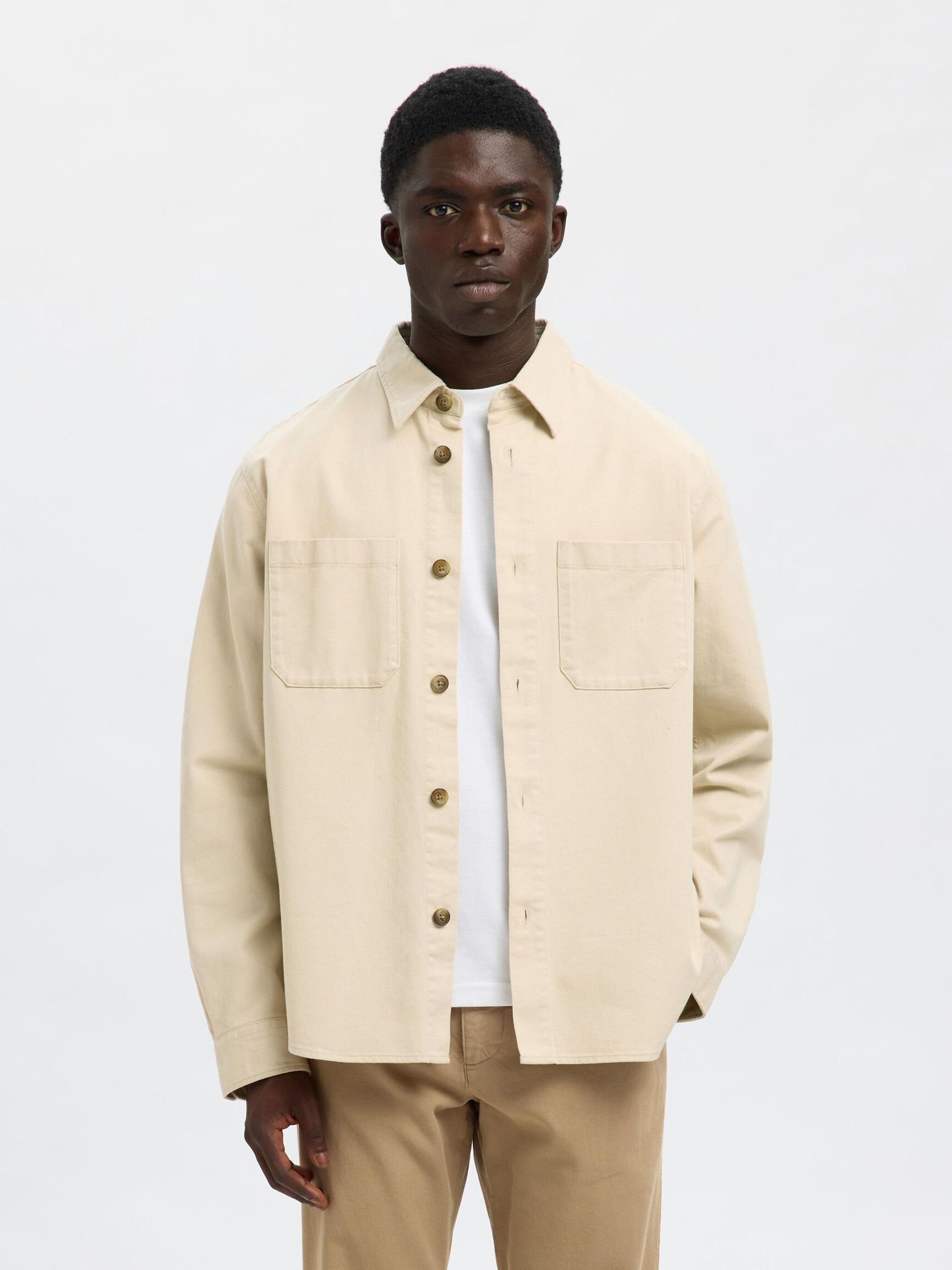 REGULAR FIT TWILL OVERSHIRT, Oatmeal, highres