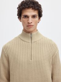 ORGANIC COTTON HALF-ZIP JUMPER, Oatmeal, highres