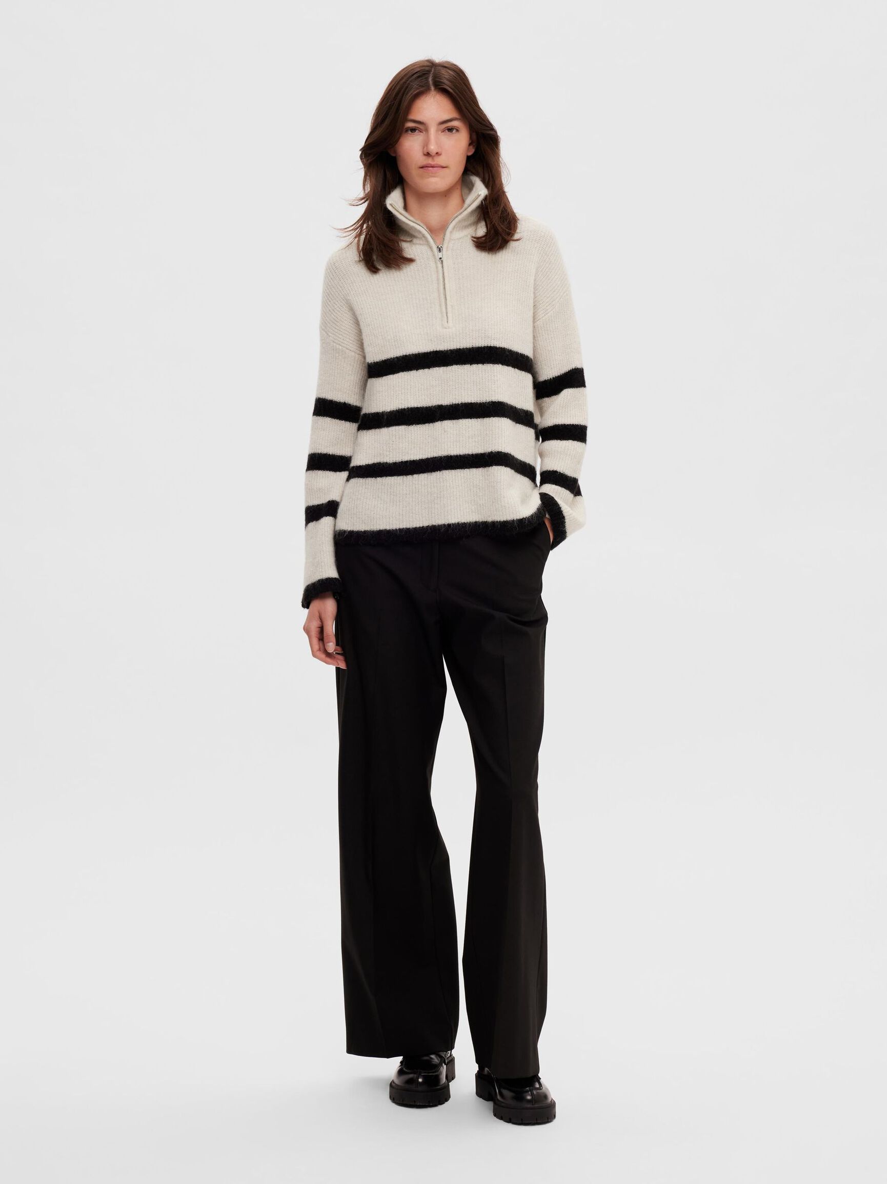 WOOL BLEND HALF-ZIP  PULLOVER, Birch, highres