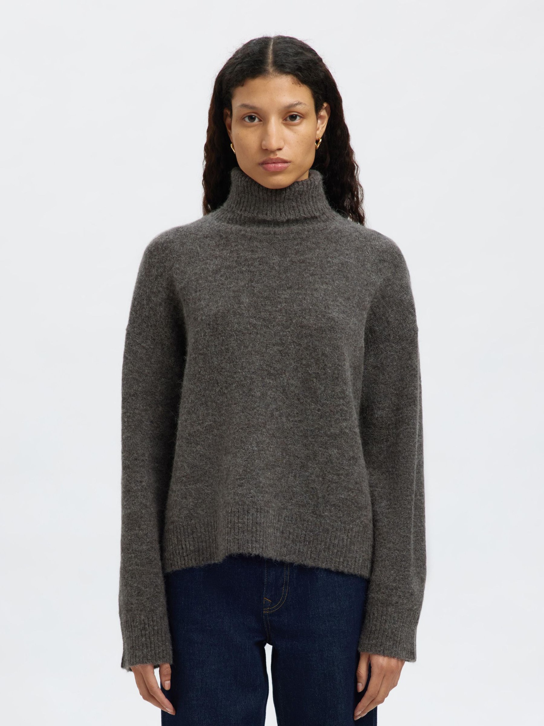 WOOL BLEND TURTLENECK, Medium Grey Melange, highres