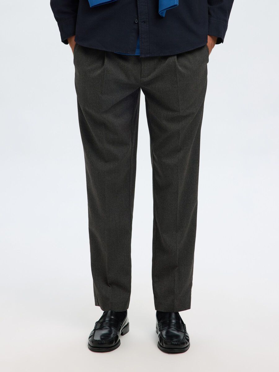 Selected PLISSÉ EN VISCOSE MÉLANGÉE PANTALON, Dark Grey Melange, highres - 16094358_DarkGreyMelange_003.jpg