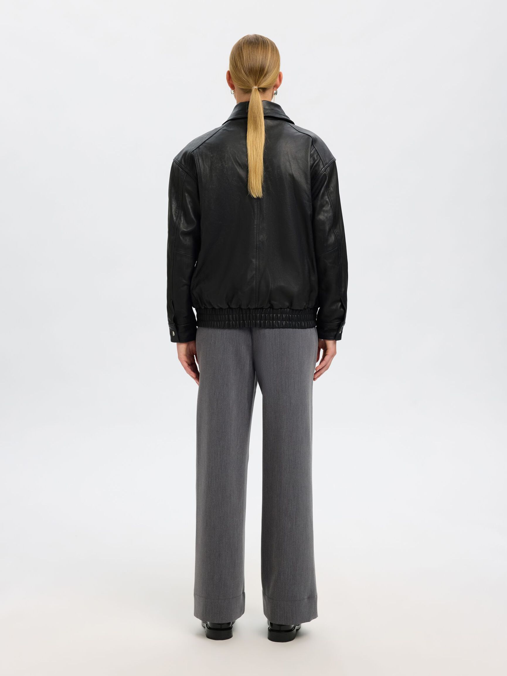 OVERSIZED LEATHER JACKET, Black, highres