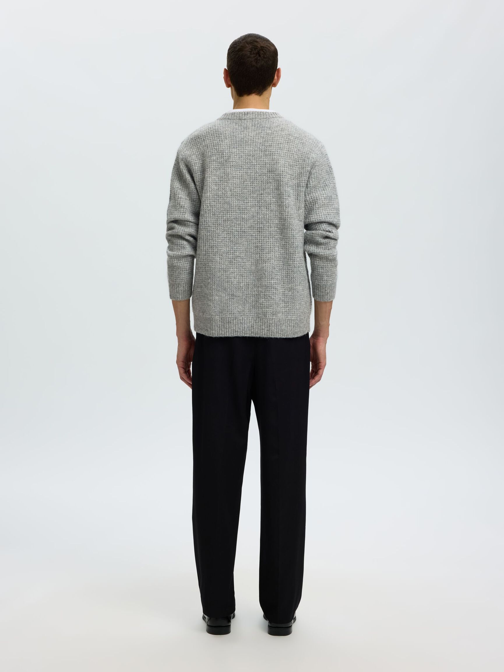 WAFFLE KNIT JUMPER, Light Grey Melange, highres