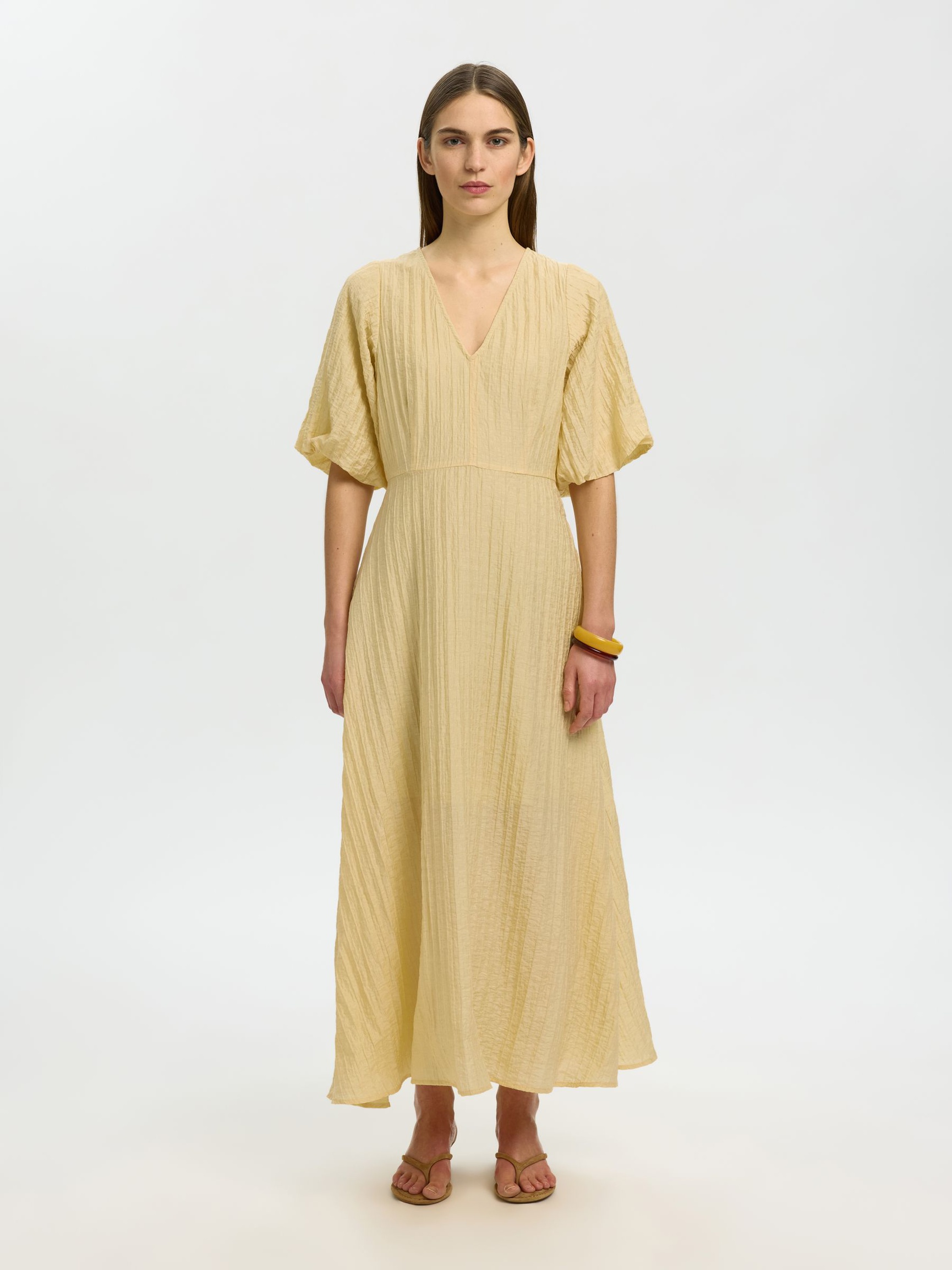 BALLOON SLEEVE MIDI DRESS, Italian Straw, highres