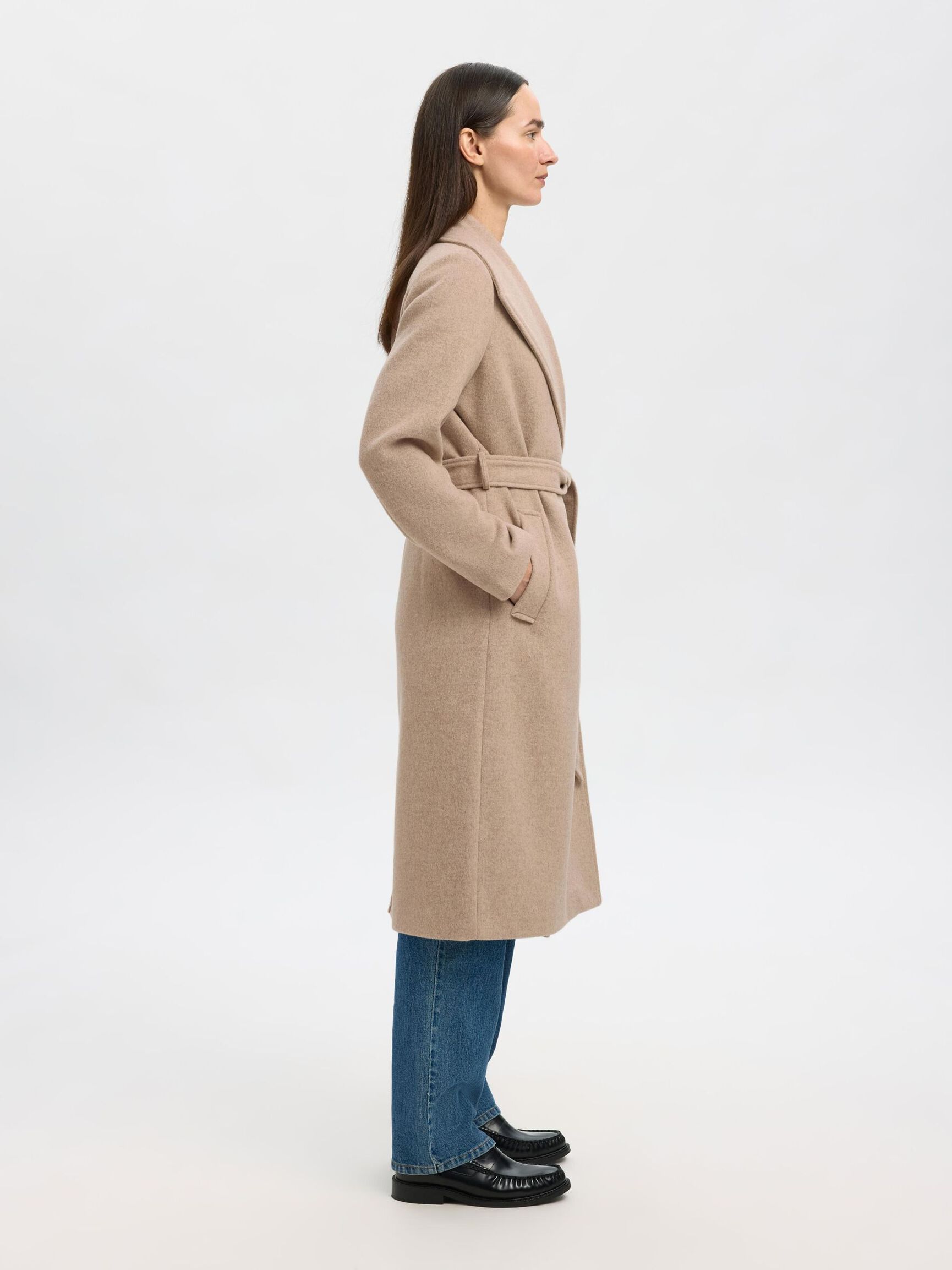 WOOL BLEND LONG COAT, Sandshell, highres