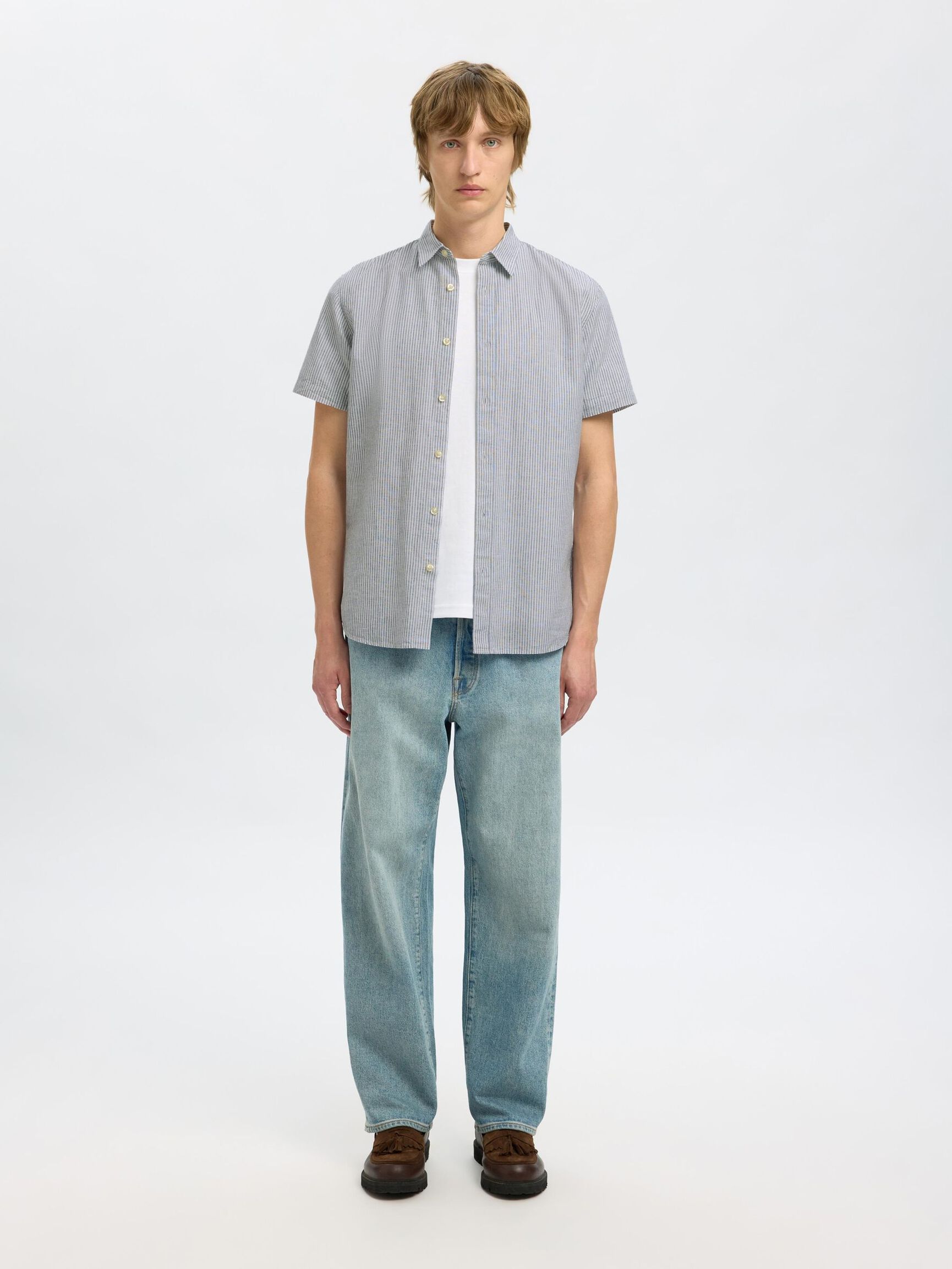 BAUMWOLLMIX KURZARMHEMD, Bright White, highres