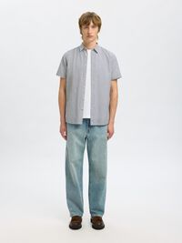 BAUMWOLLMIX KURZARMHEMD, Bright White, highres
