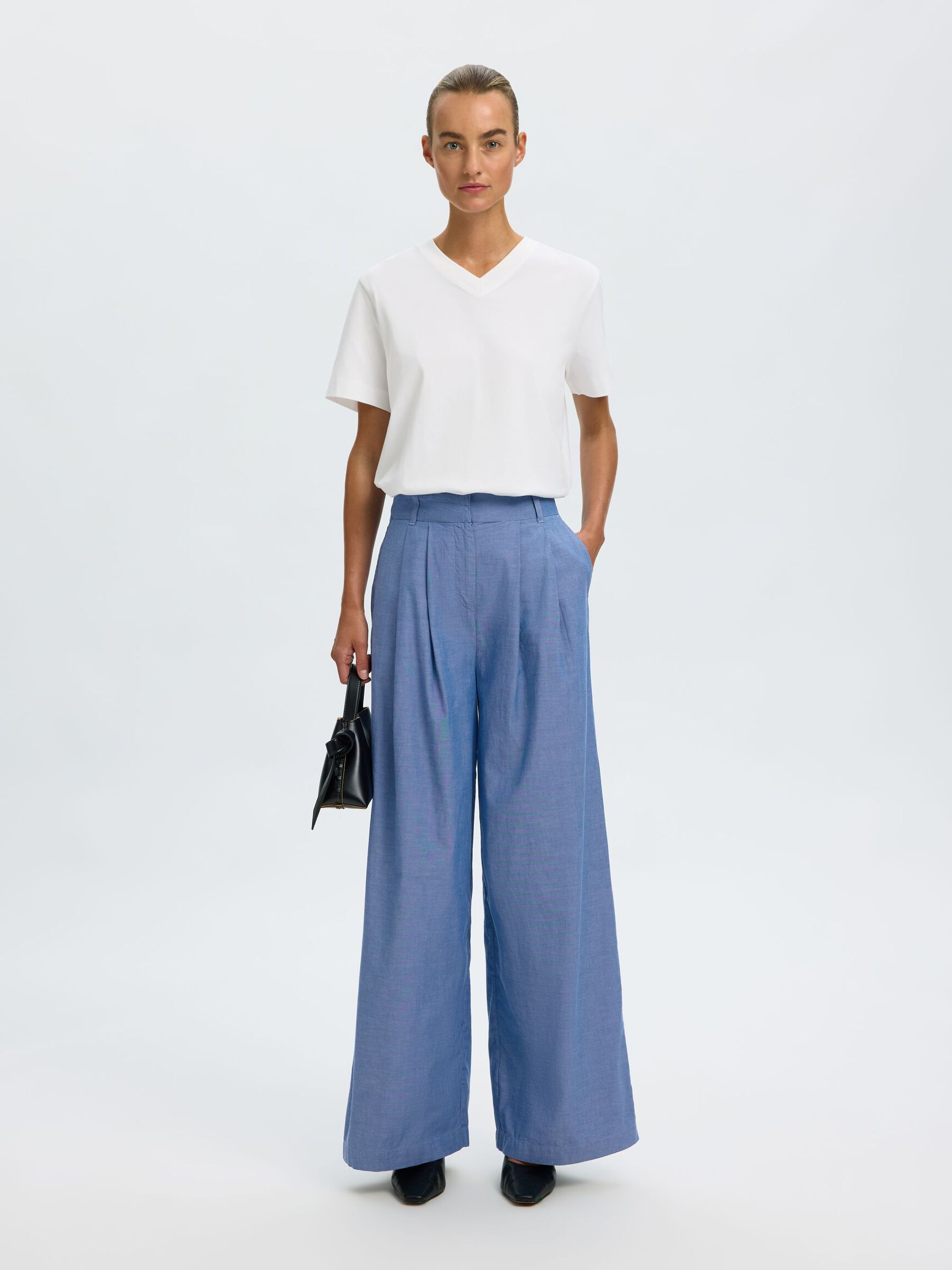 PLEATED WIDE-LEG TROUSERS, Dark Blue, highres