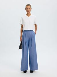 PLEATED WIDE-LEG TROUSERS, Dark Blue, highres