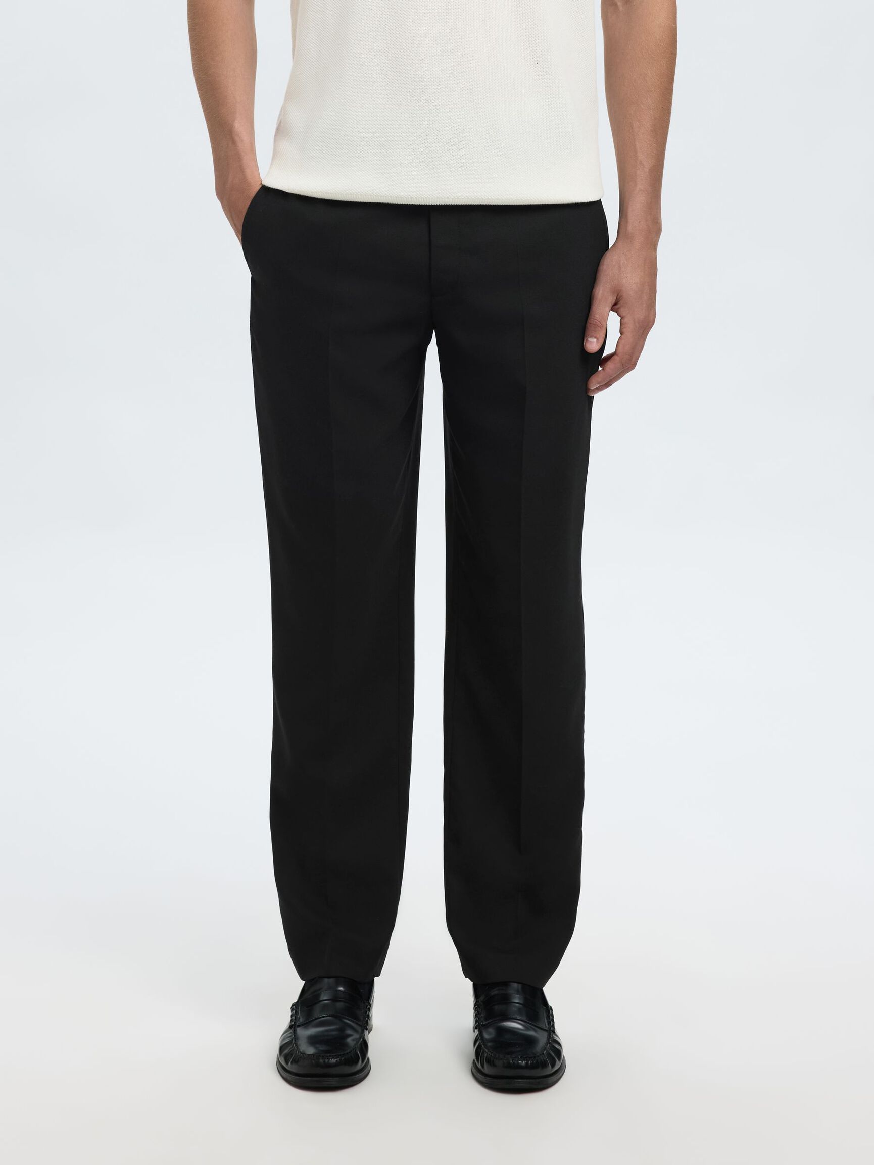 REGULAR FIT WOOL BLEND TROUSERS, Black, highres