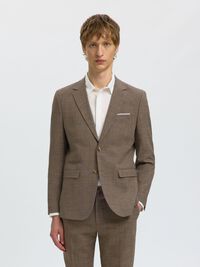SLIM FIT SINGLE-BREASTED BLAZER, Dark Sand Melange, highres