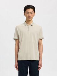 ZIPPER POLO SHIRT, Oatmeal, highres