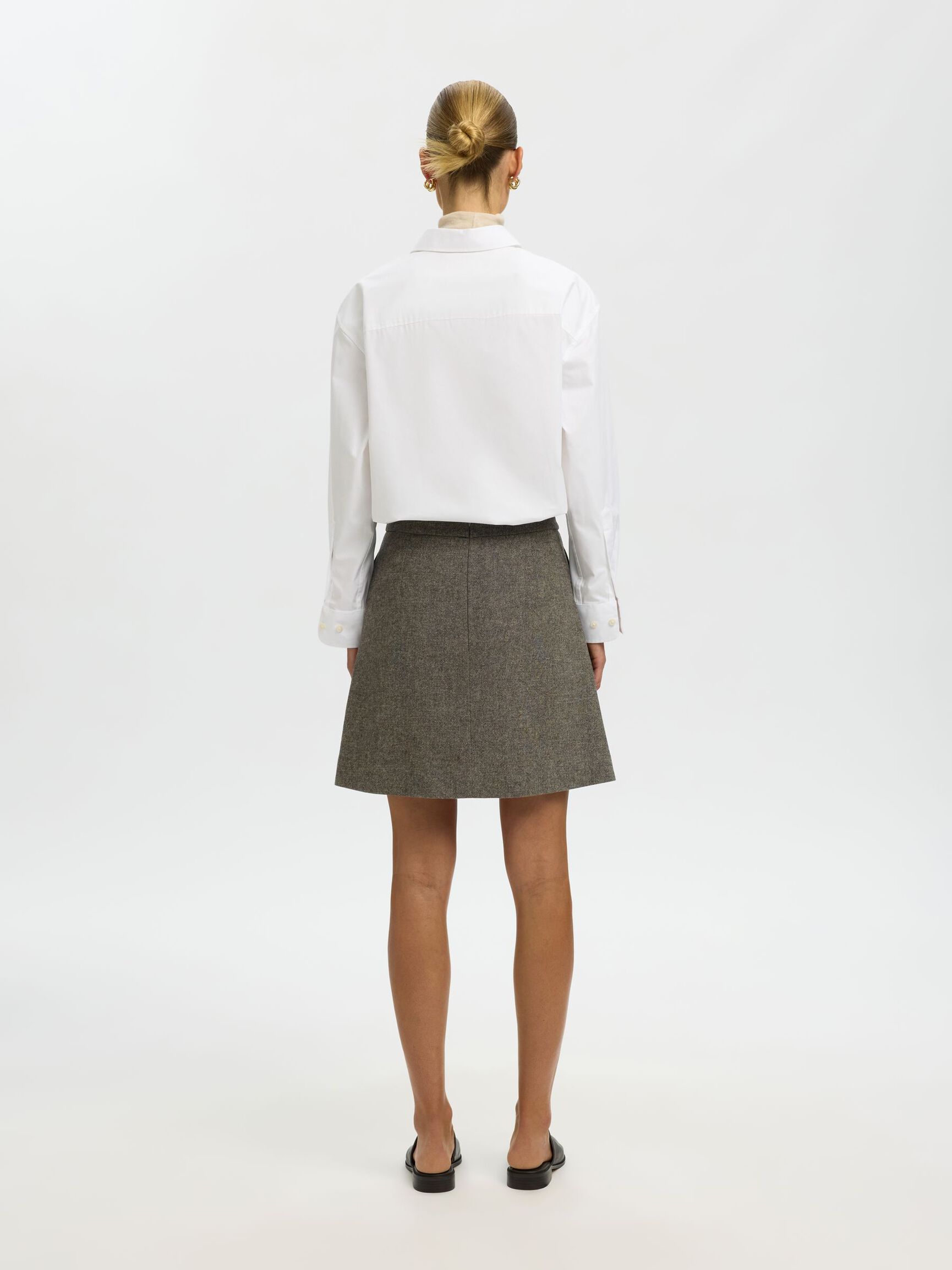 WOOL BLEND MINI SKIRT, Brownie, highres