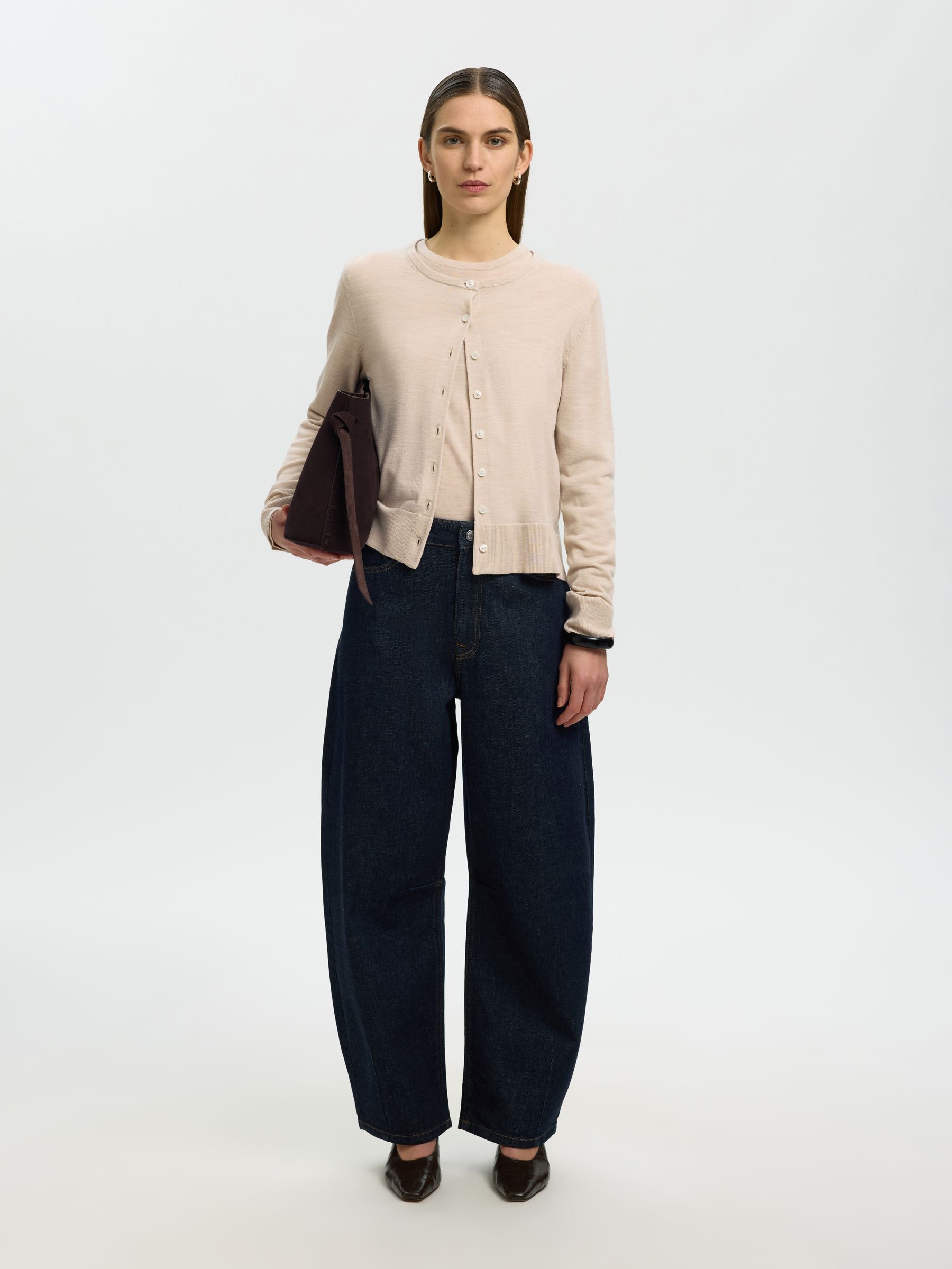 100% MERINO WOOL KNITTED CARDIGAN, Oatmeal, highres