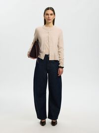 100% MERINO WOOL KNITTED CARDIGAN, Oatmeal, highres