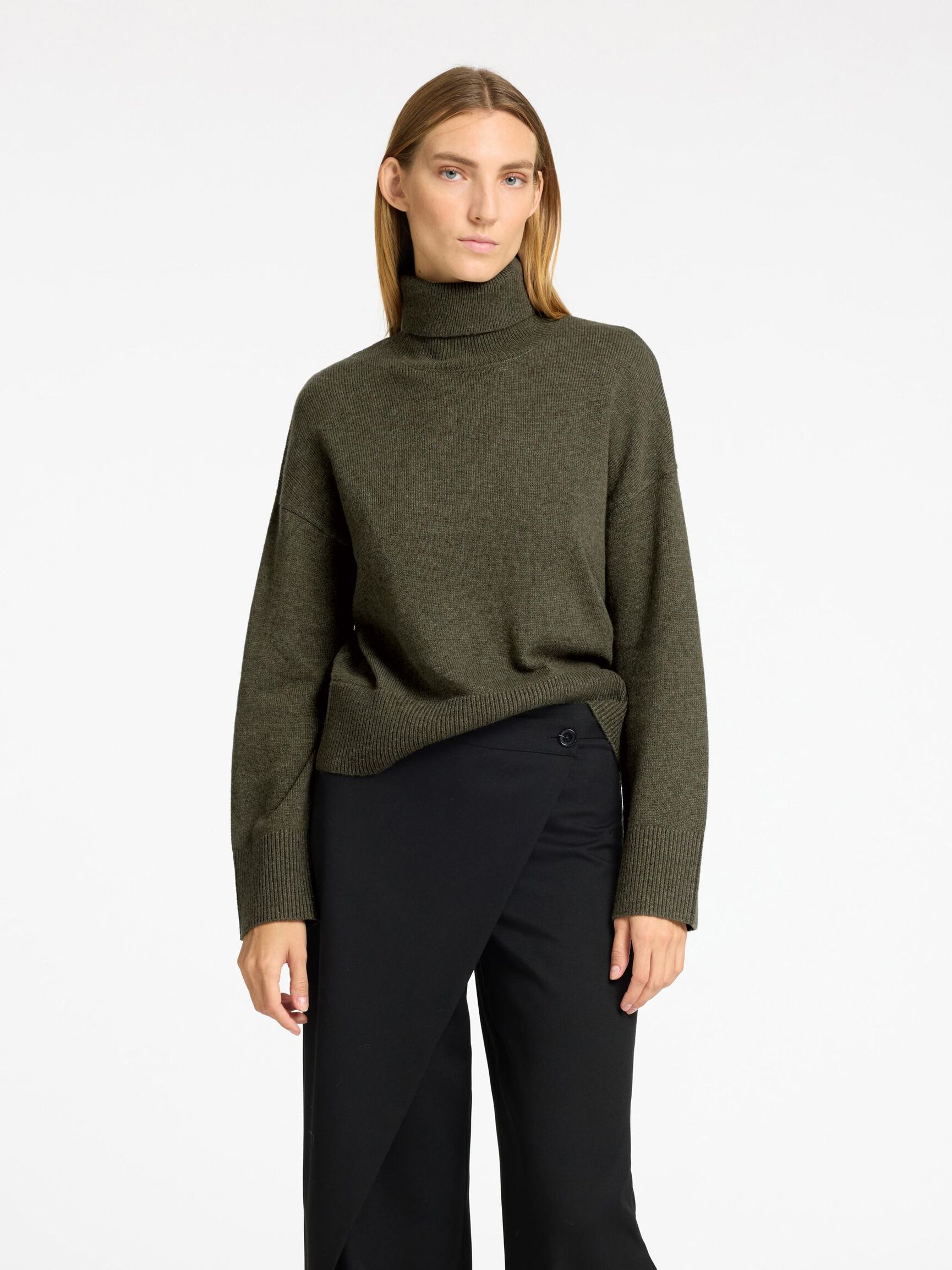 WOOL BLEND ROLL NECK JUMPER, Kalamata, highres